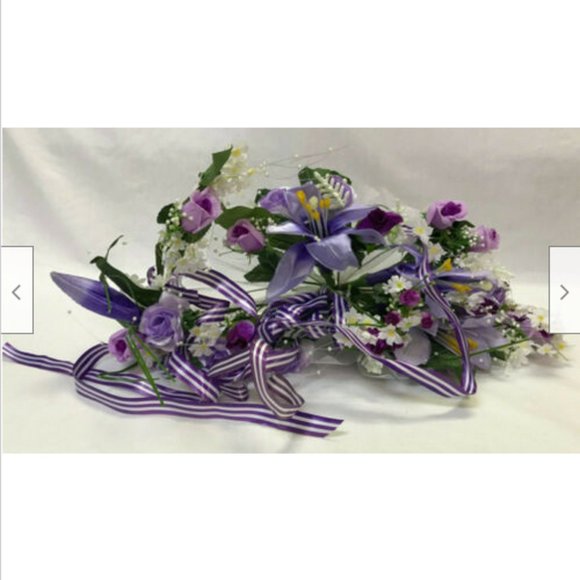 Purple Floral Bouquet Bridal Wedding Bridesmaid Set of 5 Artificial Flowers - Picture 7 of 11